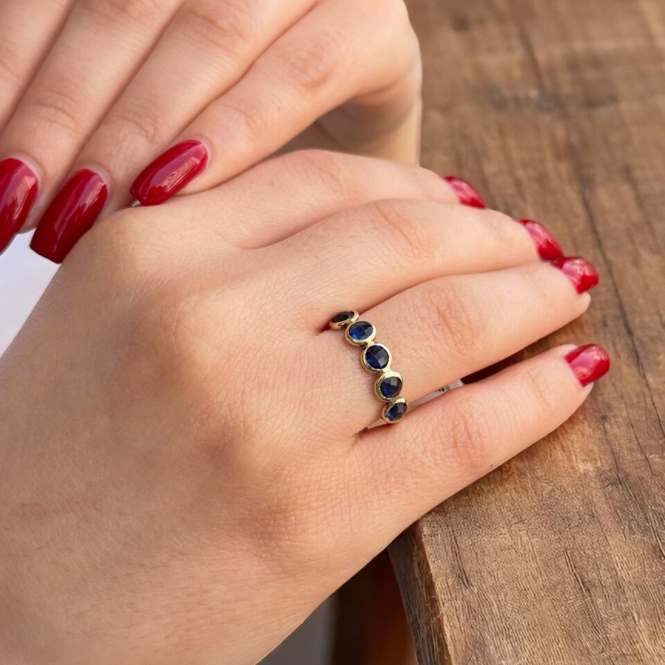 14 Ayar Mavi Taşlı Beştaş Yüzük