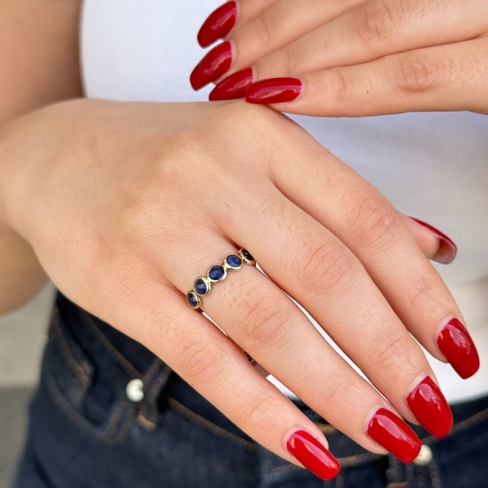 14 Ayar Mavi Taşlı Beştaş Yüzük