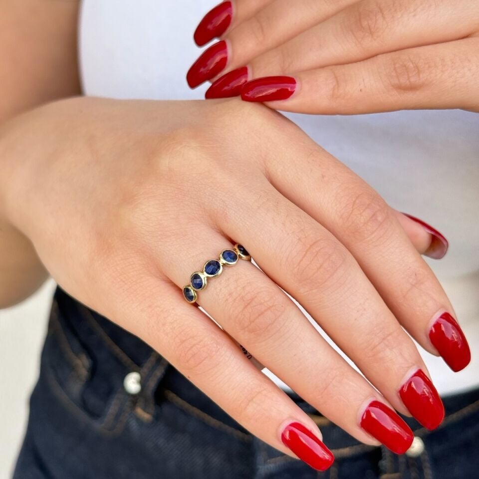 14 Ayar Mavi Taşlı Beştaş Yüzük