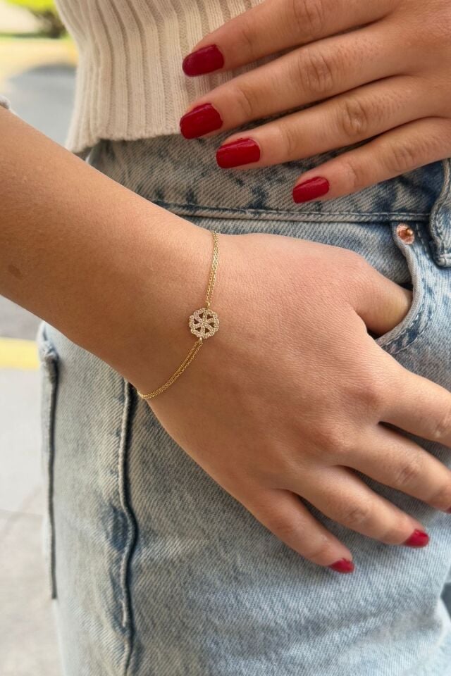 14 AYAR ÇİFT SIRA ZİNCİRLİ KAR TANESİ MODEL ZARİF BİLEKLİK