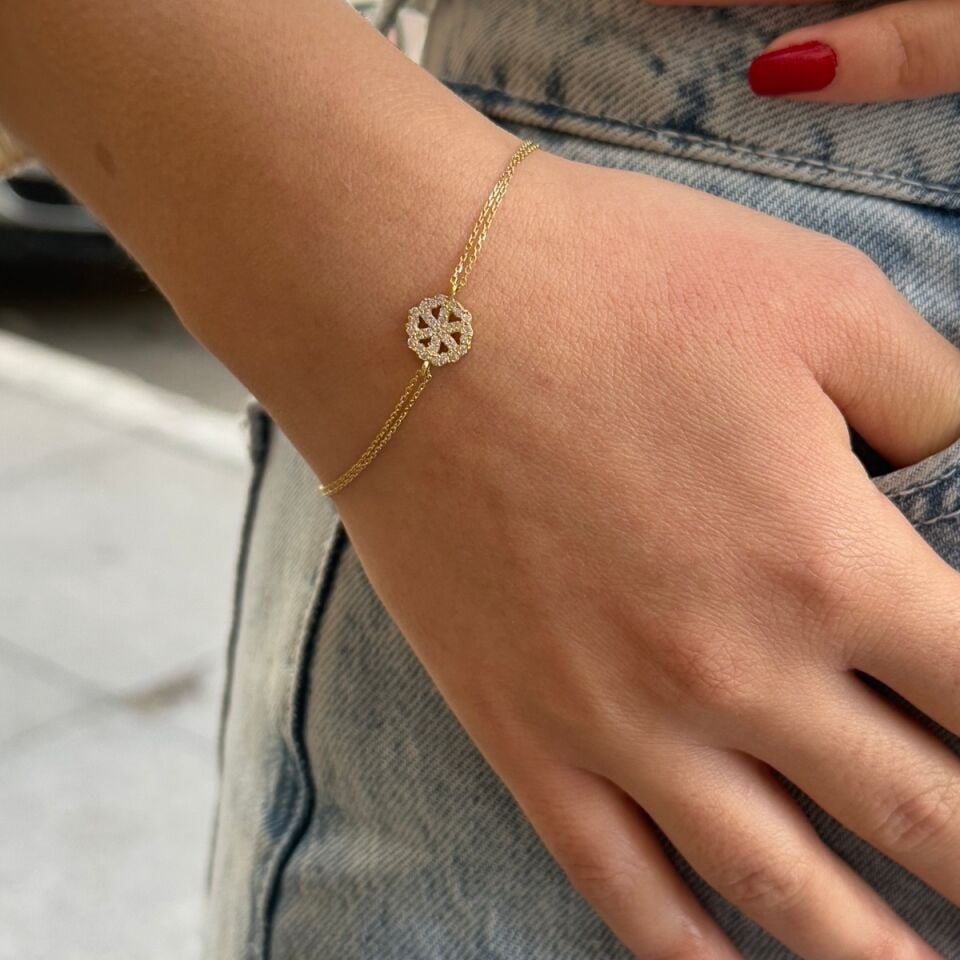 14 AYAR ÇİFT SIRA ZİNCİRLİ KAR TANESİ MODEL ZARİF BİLEKLİK