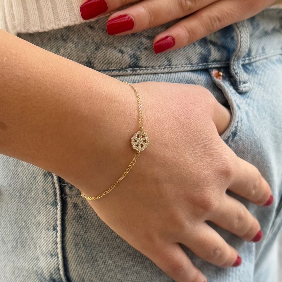 14 AYAR ÇİFT SIRA ZİNCİRLİ KAR TANESİ MODEL ZARİF BİLEKLİK