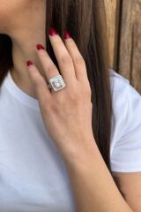 925 AYAR MÜCEVHER GÖRÜNÜMLÜ KARE MODEL BAGET İTALYAN YÜZÜK 13