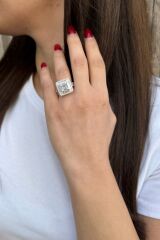 925 AYAR MÜCEVHER GÖRÜNÜMLÜ KARE MODEL BAGET İTALYAN YÜZÜK 13