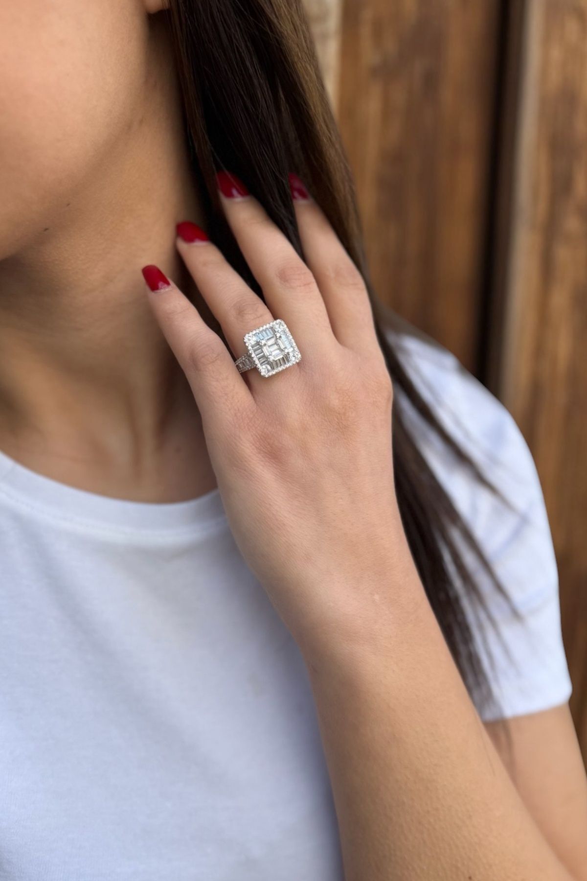 925 AYAR MÜCEVHER GÖRÜNÜMLÜ KARE MODEL BAGET İTALYAN YÜZÜK 13