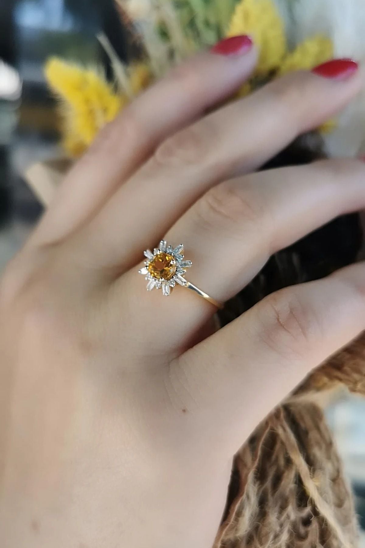 14 AYAR 0,18 CT PIRLANTA TAŞLI, 0,37 CT CİTRİN TAŞLI ALTIN YÜZÜK 16
