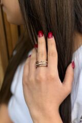 925 AYAR ROSE VE GÜMÜŞ RENGİ SARMAL İTALYAN YÜZÜK 21