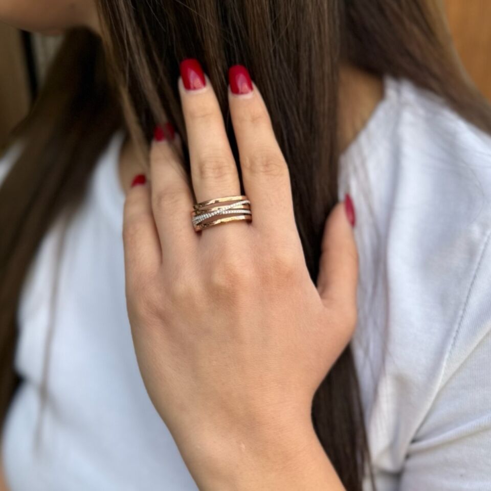 925 AYAR ROSE VE GÜMÜŞ RENGİ SARMAL İTALYAN YÜZÜK