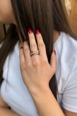 925 AYAR ROSE VE GÜMÜŞ RENGİ SARMAL İTALYAN YÜZÜK 19