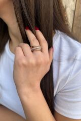 925 AYAR ROSE VE GÜMÜŞ RENGİ SARMAL İTALYAN YÜZÜK 19