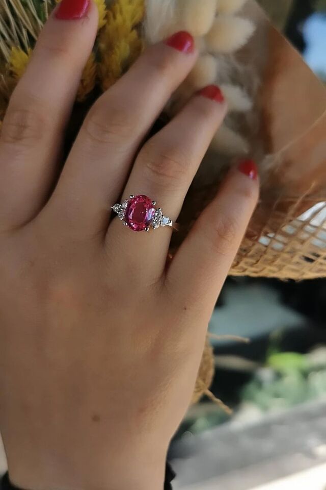 14 AYAR 3,41 CT PEMBE TOPAZ TAŞLI 0,28CT PIRLANTA TAŞLI ÖZEL TASARIM ALTIN YÜZÜK 14