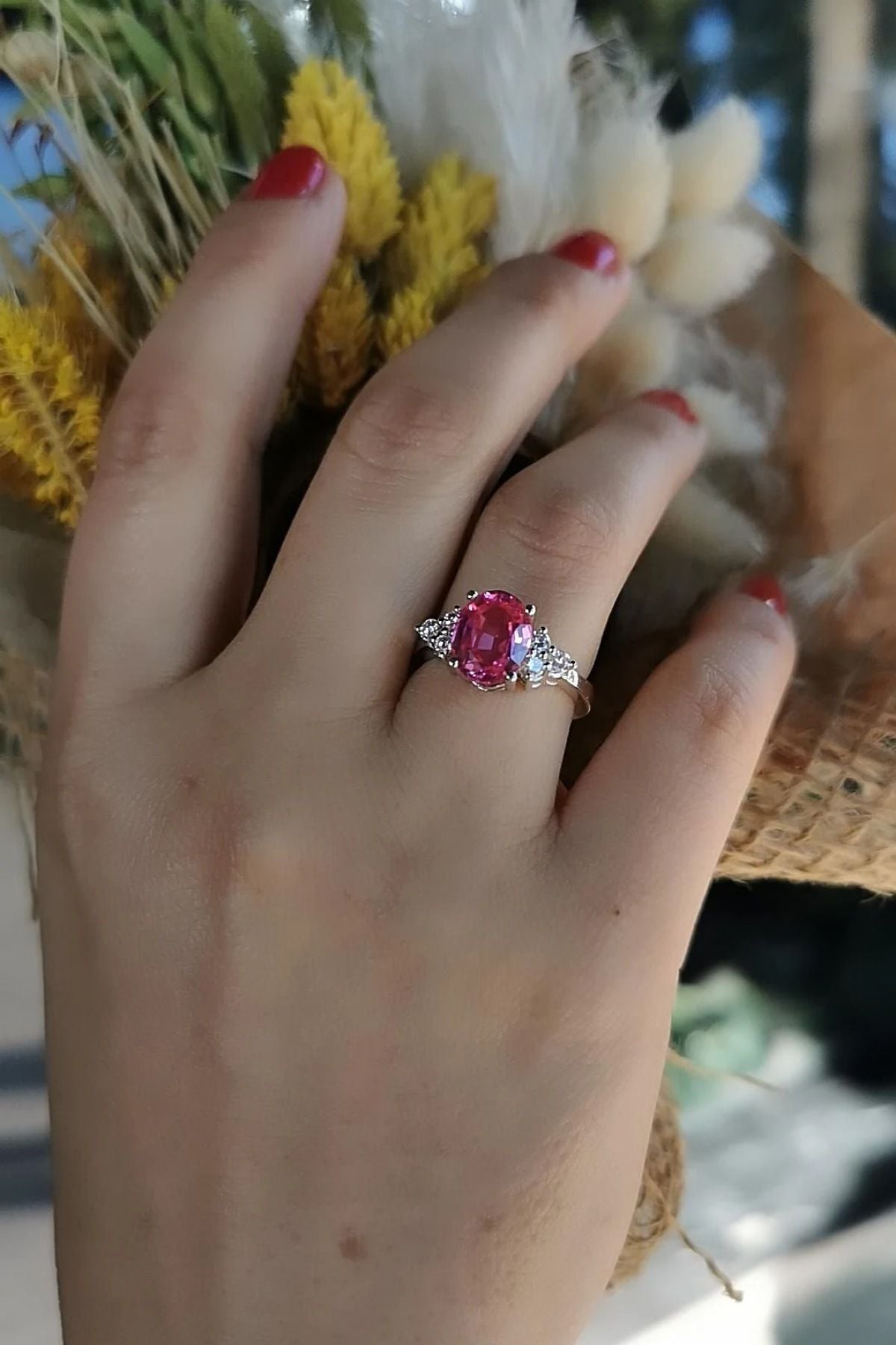 14 AYAR 3,41 CT PEMBE TOPAZ TAŞLI 0,28CT PIRLANTA TAŞLI ÖZEL TASARIM ALTIN YÜZÜK 17