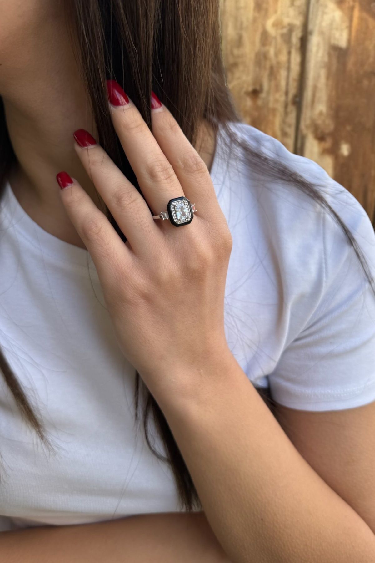 925 AYAR SİYAH MİNELİ BAGET İTALYAN YÜZÜK 17