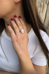 925 AYAR BEYAZ DAMLA SEDEF İTALYAN YÜZÜK 17