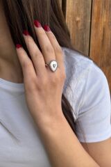 925 AYAR BEYAZ DAMLA SEDEF İTALYAN YÜZÜK 18