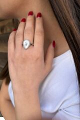 925 AYAR BEYAZ DAMLA SEDEF İTALYAN YÜZÜK 20