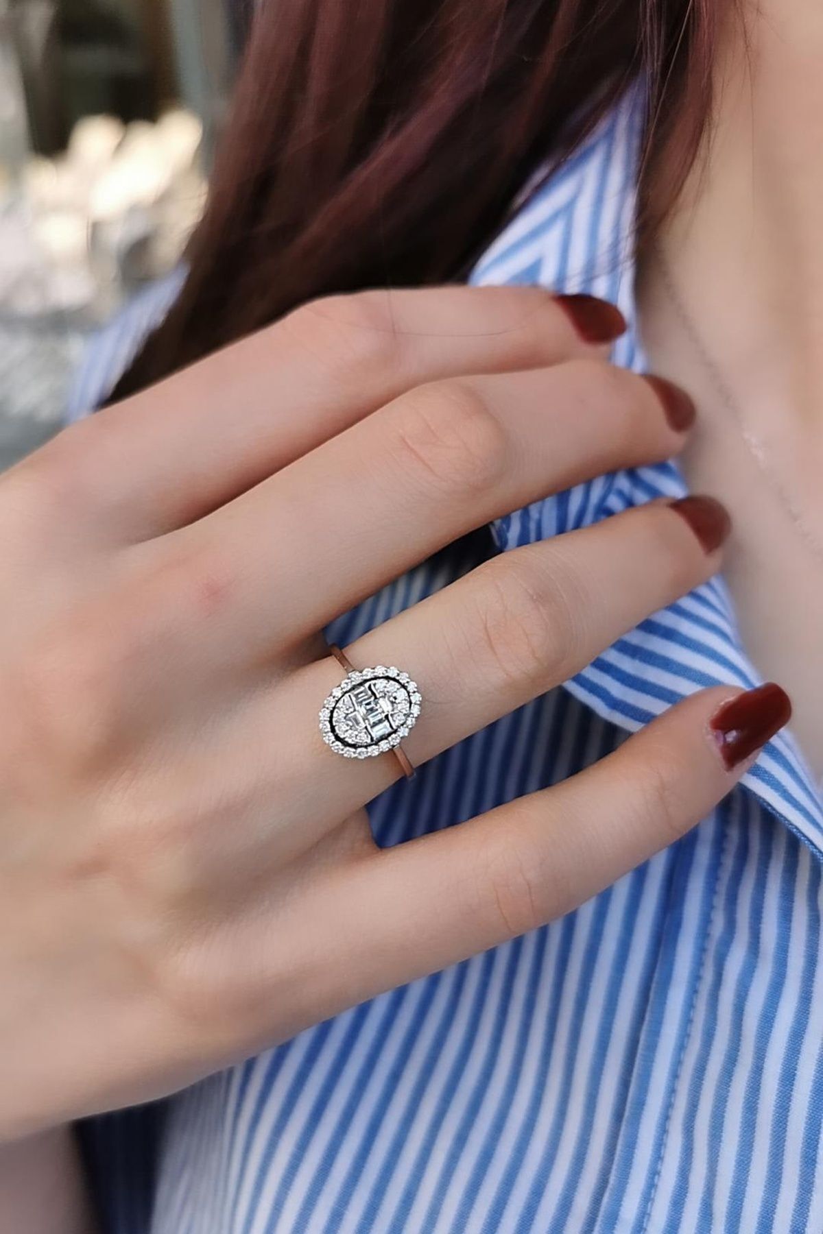 14 AYAR 0,42 CT G RENGİ OVAL BAGET YÜZÜK 17