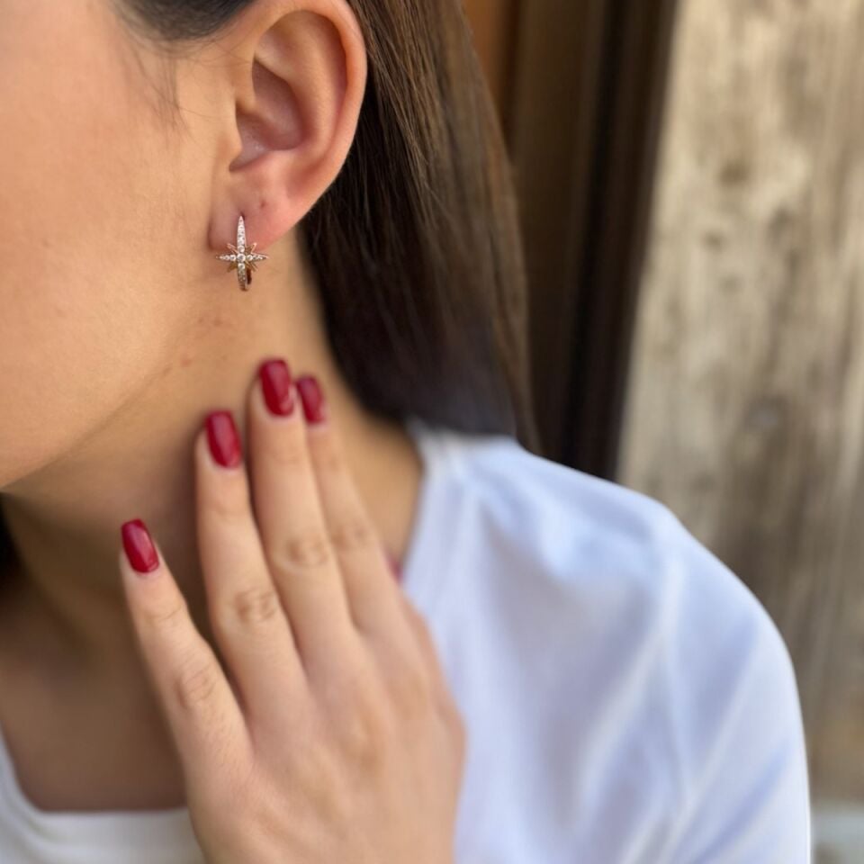 925 AYAR İTALYAN KUTUPYILDIZI ROSE RENGİ KÜPE