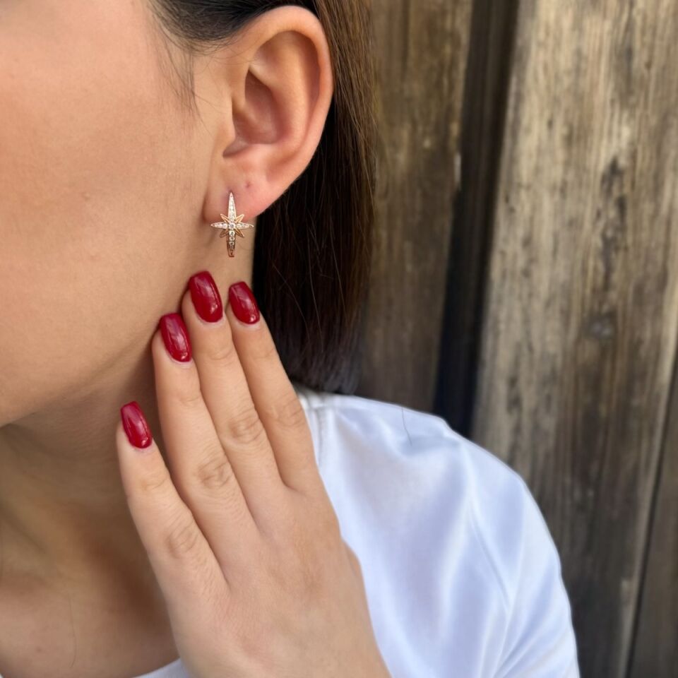 925 AYAR İTALYAN KUTUPYILDIZI ROSE RENGİ KÜPE