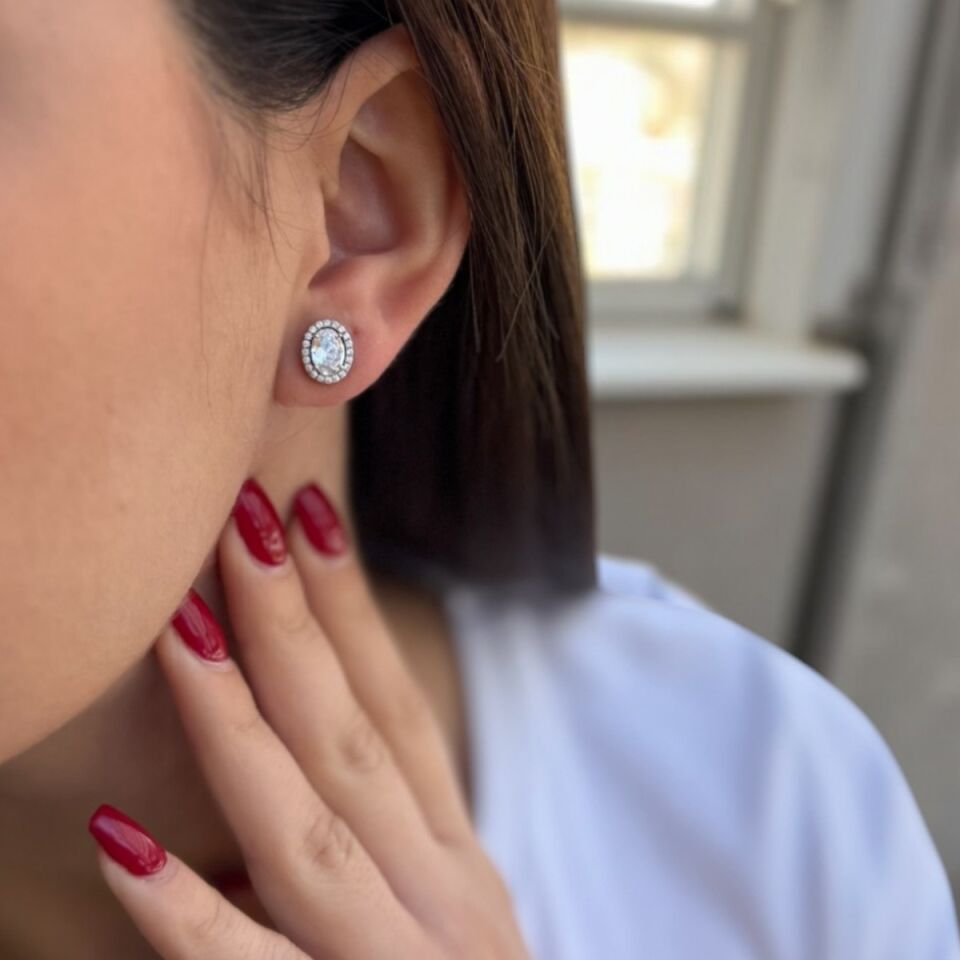 925 AYAR İTALYAN OVAL TAŞLI KÜPE