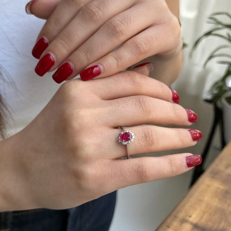 18 Ayar Yakut Taşlı Pırlanta Yüzük