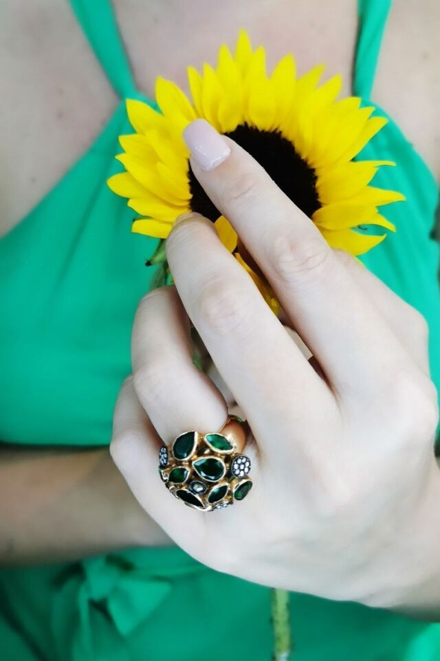 14 AYAR 12,13 CT Zümrüt Taşlı El yapımı Özel Tasarım Elmas Yüzük