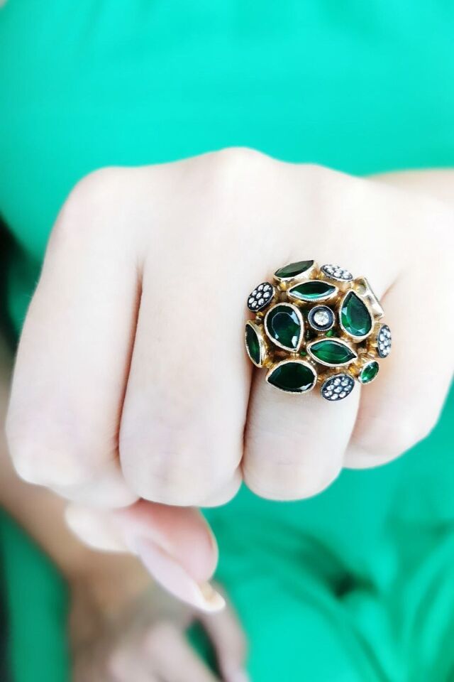 14 AYAR 12,13 CT Zümrüt Taşlı El yapımı Özel Tasarım Elmas Yüzük