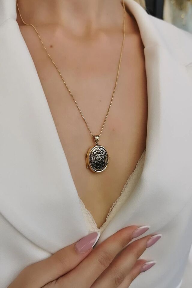 14 AYAR İTALYAN OVAL ÇERÇEVELİ ALTIN KOLYE