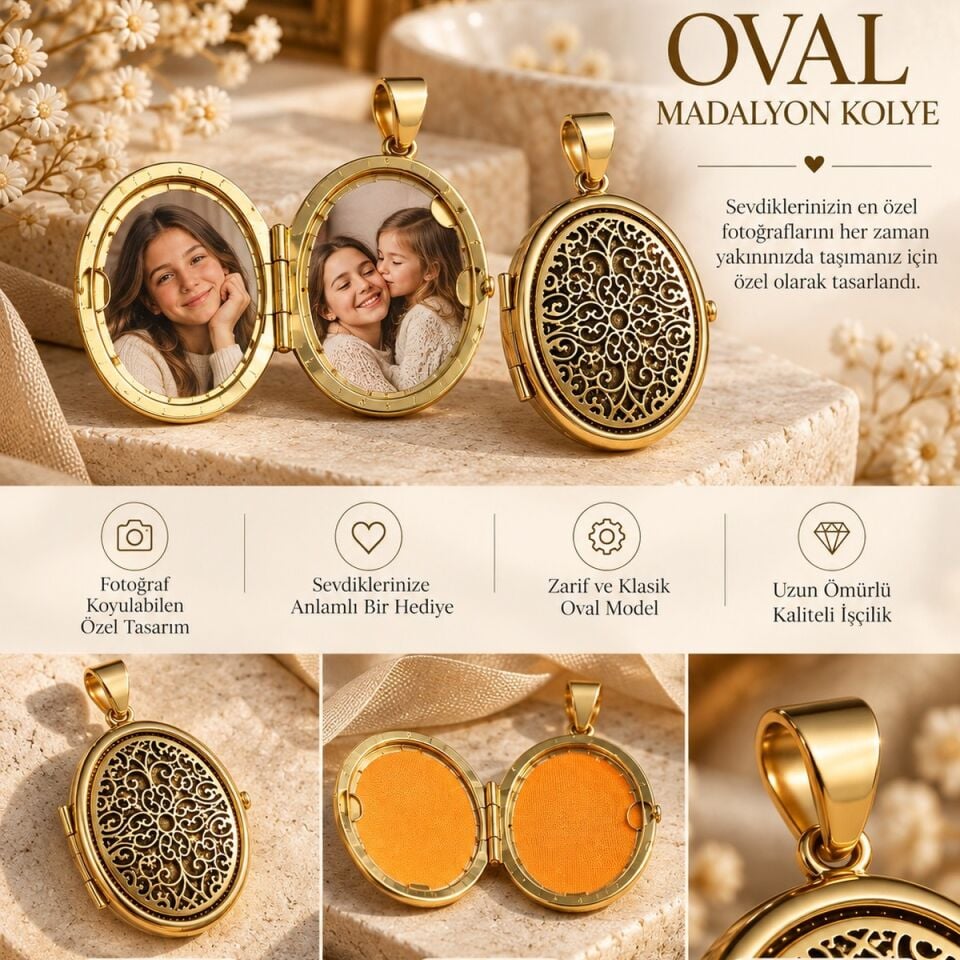 14 AYAR İTALYAN OVAL ÇERÇEVELİ ALTIN KOLYE UCU
