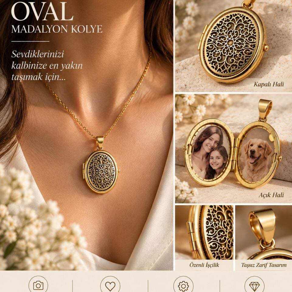 14 AYAR İTALYAN OVAL ÇERÇEVELİ ALTIN KOLYE UCU