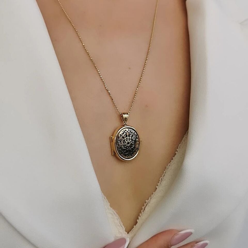 14 AYAR İTALYAN OVAL ÇERÇEVELİ ALTIN KOLYE