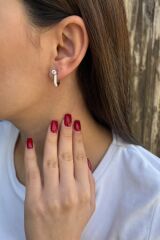 925 AYAR İTALYAN ROSE RENGİ BEYAZ MİNELİ TEKTAŞ KÜPE
