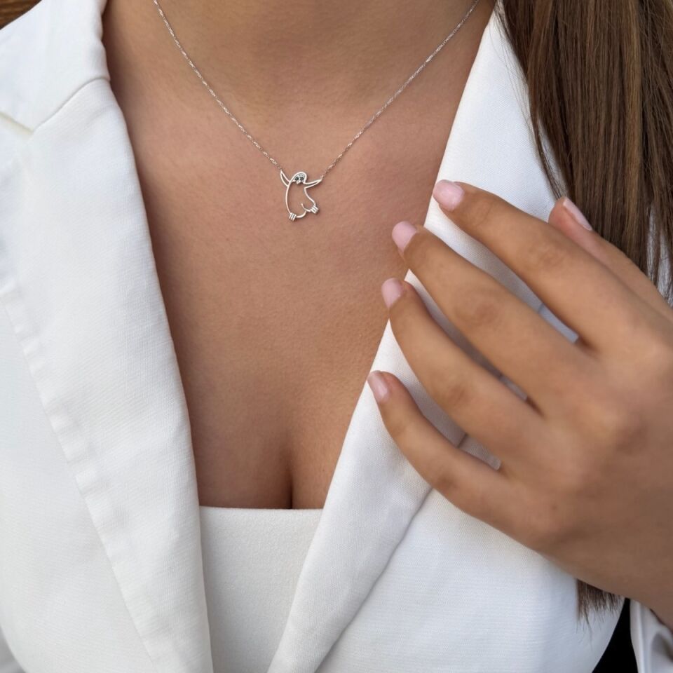 14 Ayar Beyaz Altın Hayalet Kolye