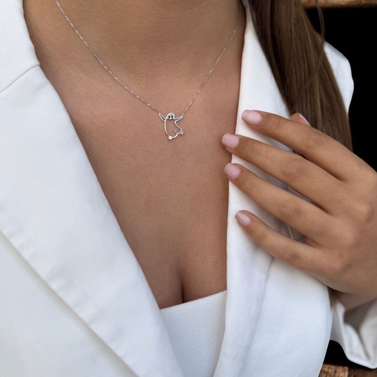 14 Ayar Beyaz Altın Hayalet Kolye