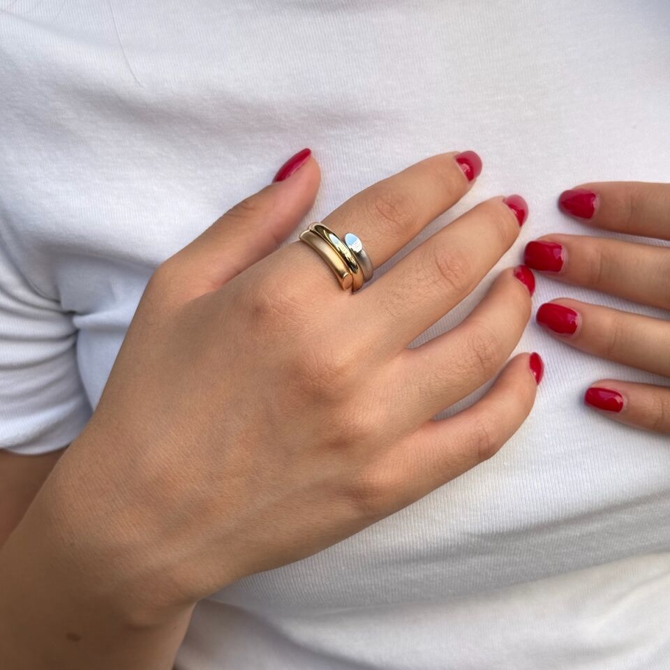 14 AYAR ÜÇ RENK TASARIM MODERN YÜZÜK