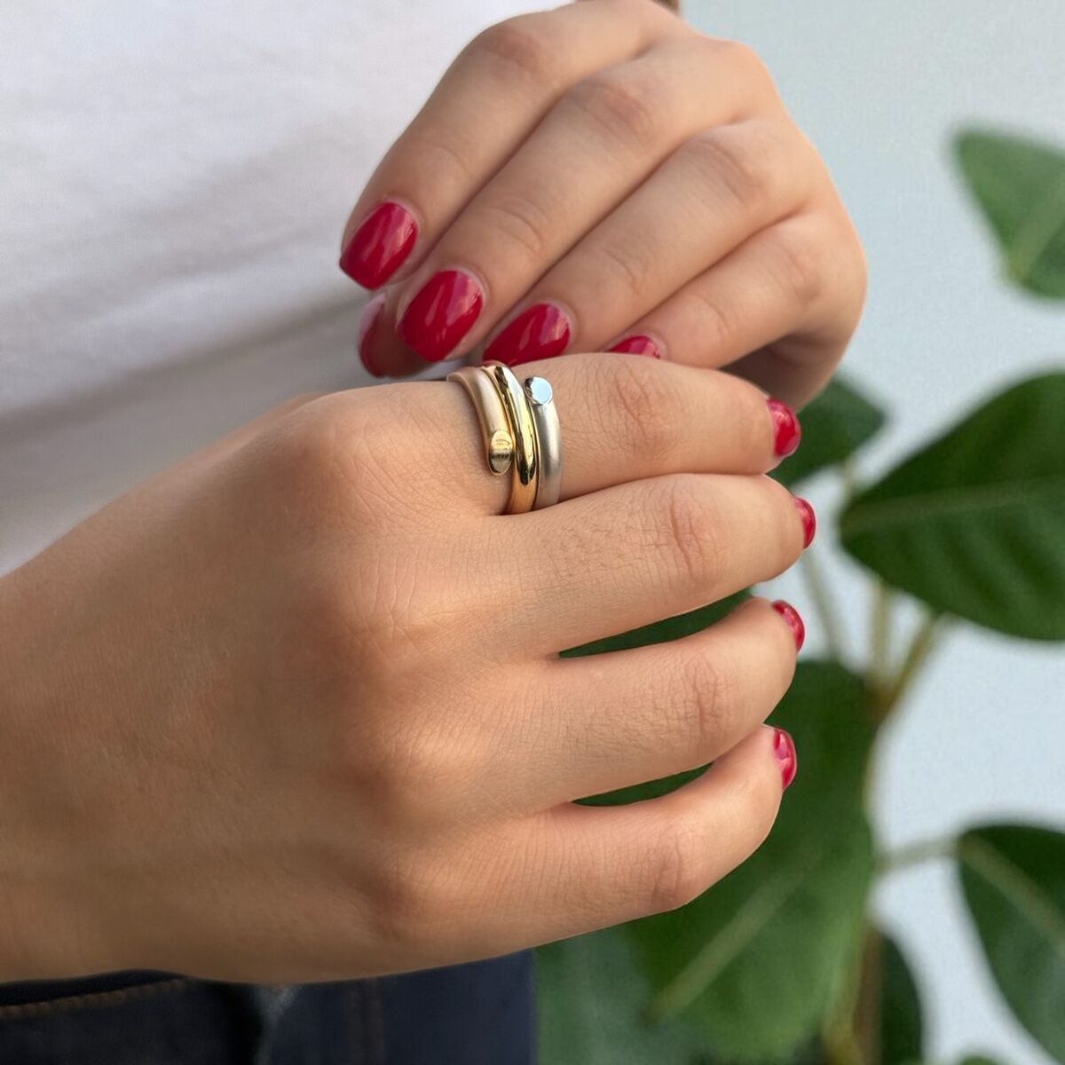 14 AYAR ÜÇ RENK TASARIM MODERN YÜZÜK