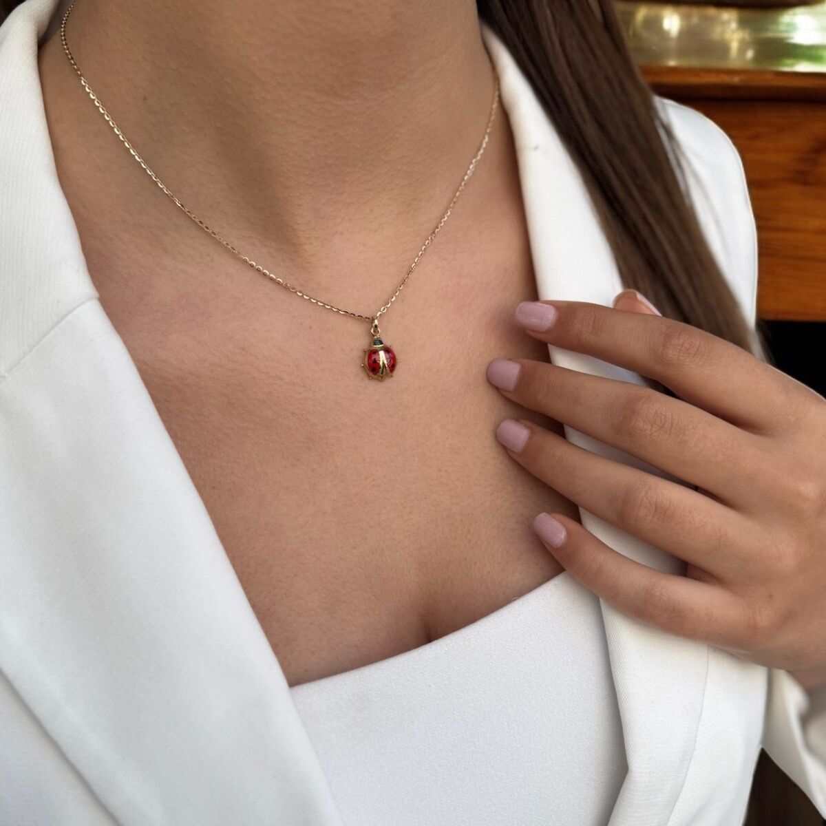 14 AYAR MİNELİ UĞUR BÖCEĞİ ALTIN KOLYE