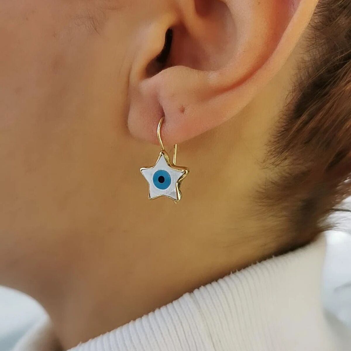 14 AYAR YILDIZ SEDEF NAZAR BONCUĞU EL İŞİ ALTIN KÜPE