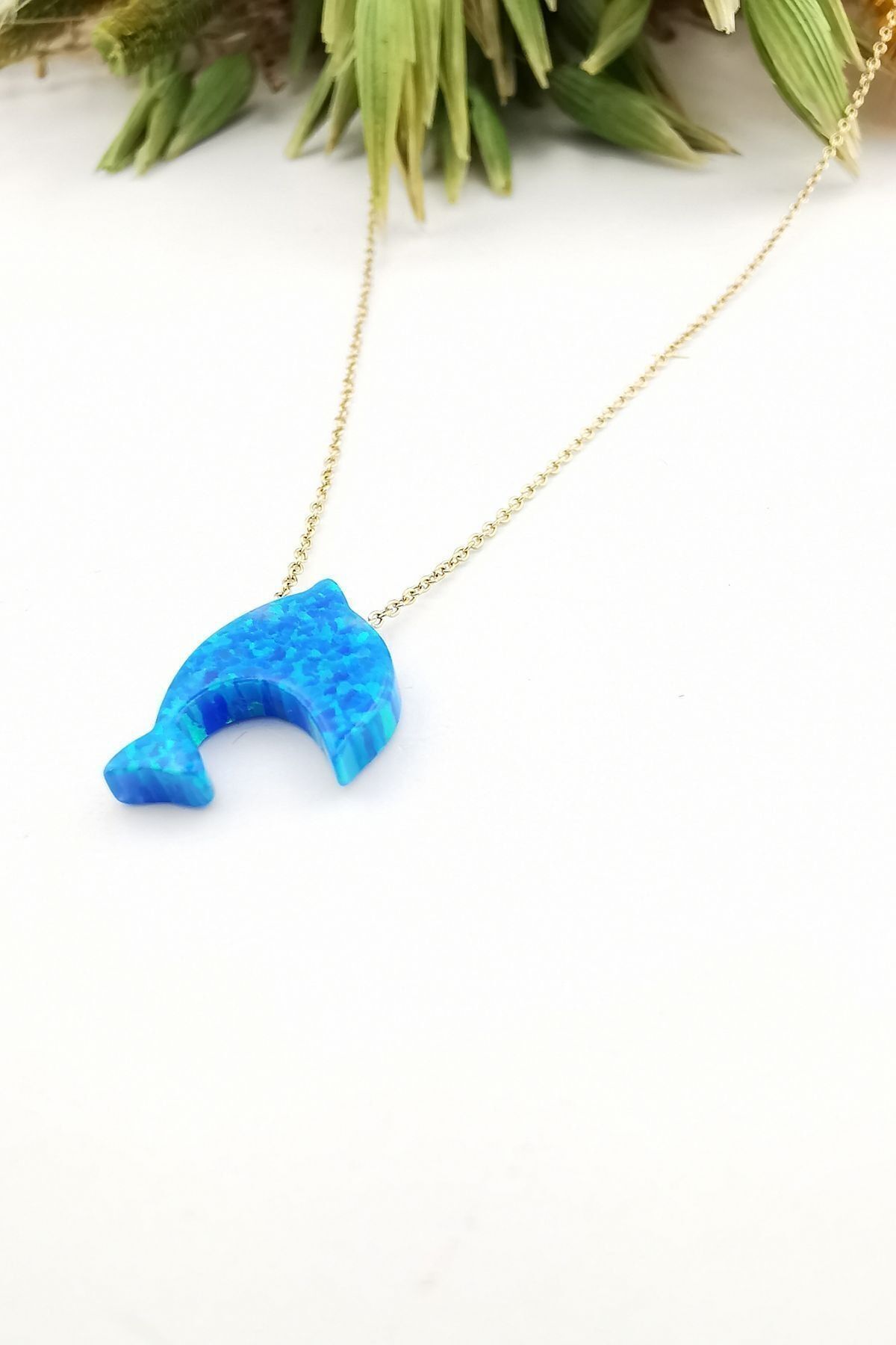 14 Ayar Yunus Balığı Opalit Altın Kolye