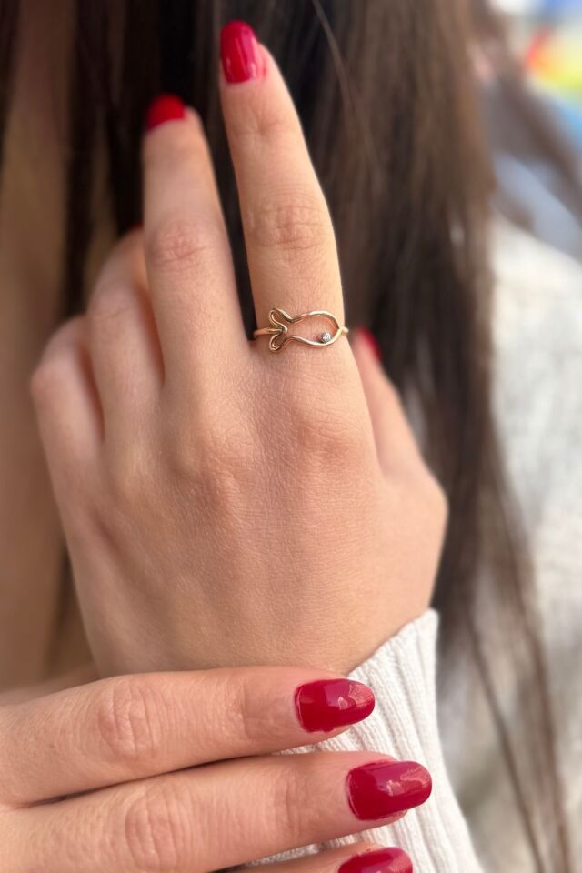 14 AYAR PIRLANTA TAŞLI ROSE RENGİ BALIK YÜZÜK