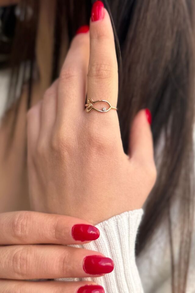 14 AYAR PIRLANTA TAŞLI ROSE RENGİ BALIK YÜZÜK