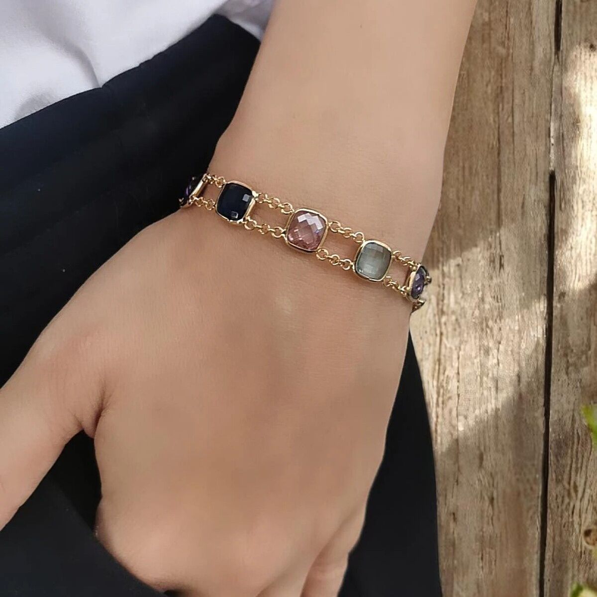 14 AYAR EL YAPIMI KRİSTAL TAŞLI ALTIN BİLEKLİK