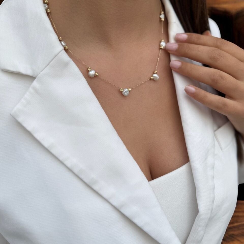 14 AYAR BAROK İNCİLİ ÖZEL TASARIM ALTIN KOLYE