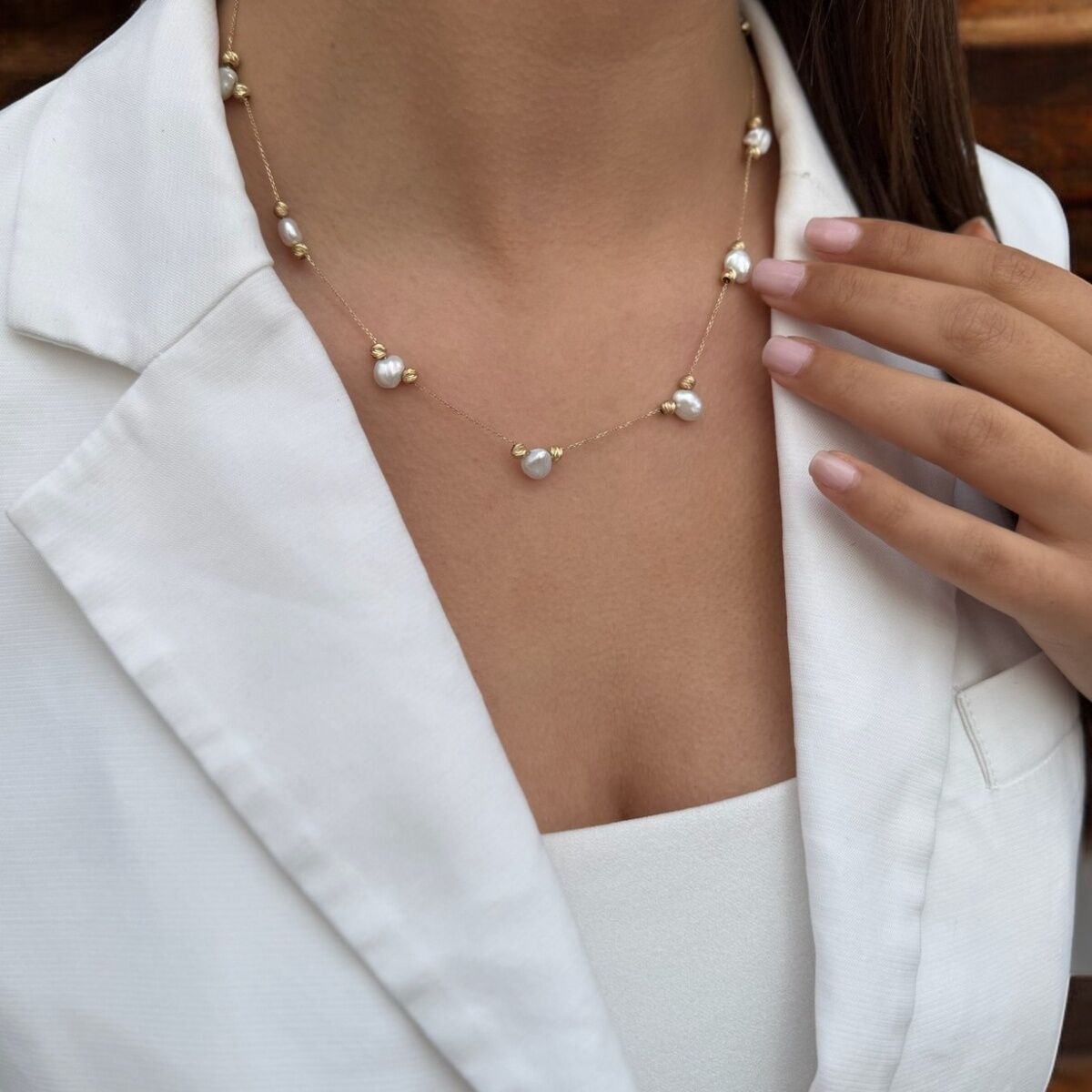 14 AYAR BAROK İNCİLİ ÖZEL TASARIM ALTIN KOLYE