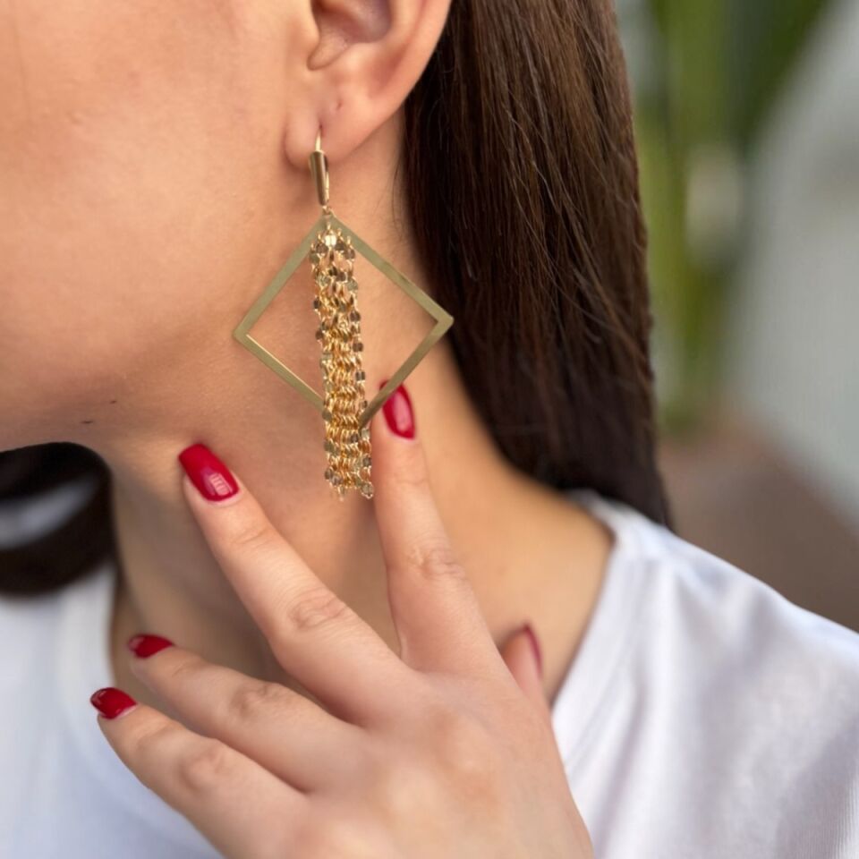 14 Ayar Fantazi Şık İtalyan Altın Küpe