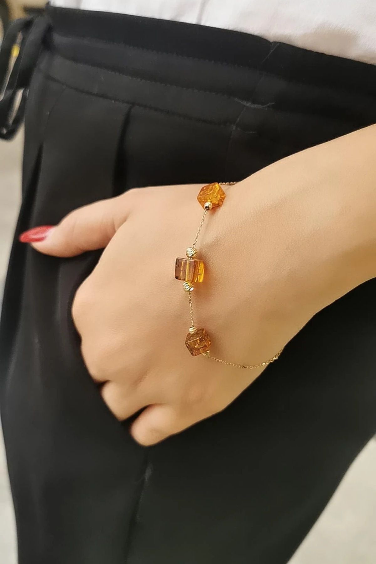 14 AYAR KÜP KEHRİBAR ALTIN BİLEKLİK