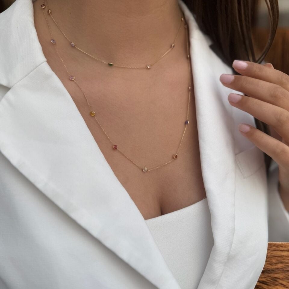 14 AYAR KRİSTAL TAŞLI ALTIN KOLYE