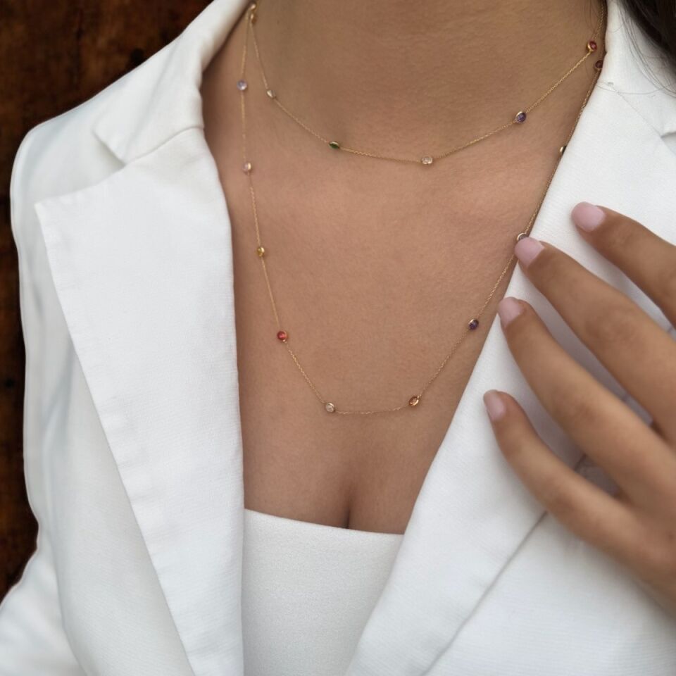 14 AYAR KRİSTAL TAŞLI ALTIN KOLYE