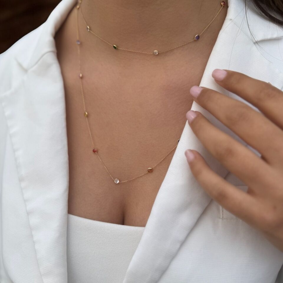 14 AYAR KRİSTAL TAŞLI ALTIN KOLYE