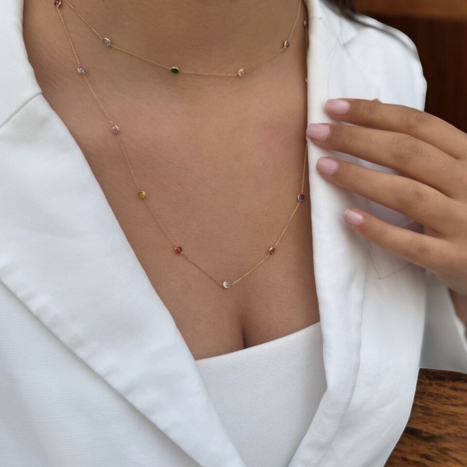 14 AYAR KRİSTAL TAŞLI ALTIN KOLYE